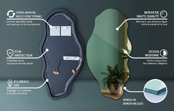 miroir forme organique led élégant 40x80 cm