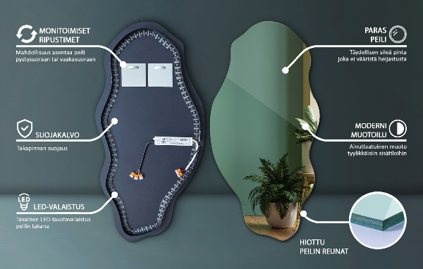 miroir forme organique led élégant 40x80 cm