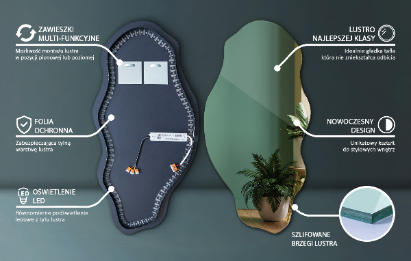 miroir organique led décoratif 45x90 cm
