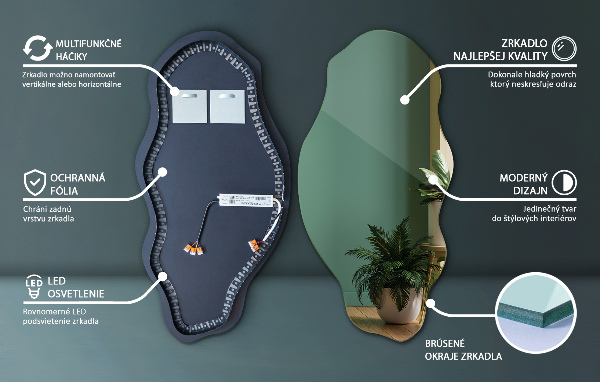 miroir organique led décoratif 45x90 cm