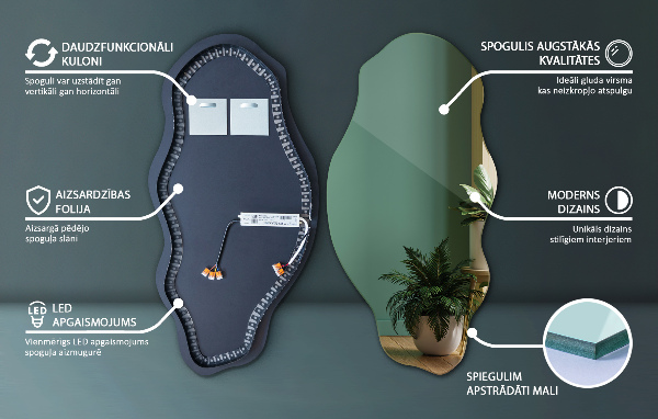 miroir forme organique led décoratif 50x100 cm