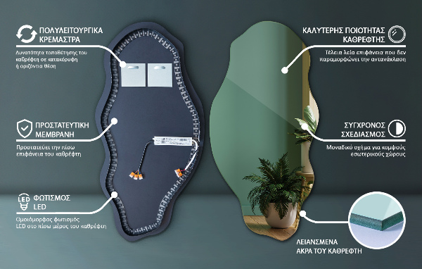 miroir forme organique led décoratif 50x100 cm