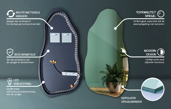 Miroir forme organique led moderne 50x100 cm