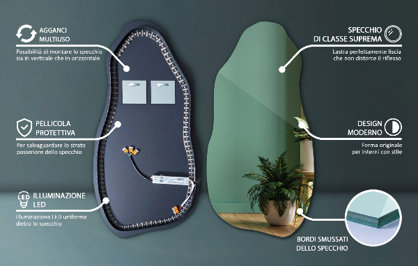 Miroir forme organique led moderne 50x100 cm