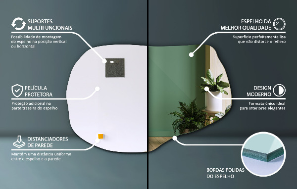 Miroir forme irrégulière mural 100x65 cm