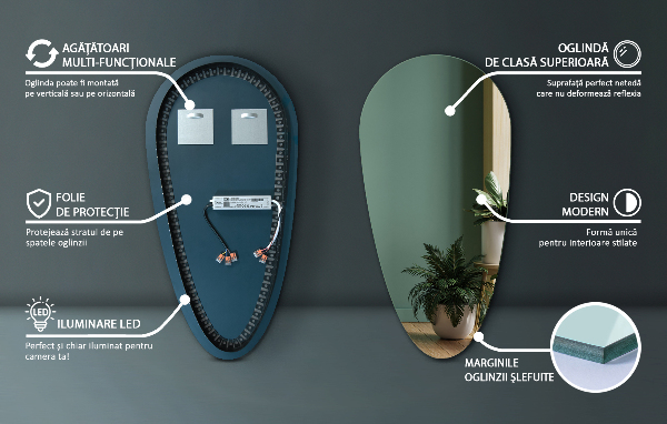 Miroir led en forme de goutte 40x80 cm