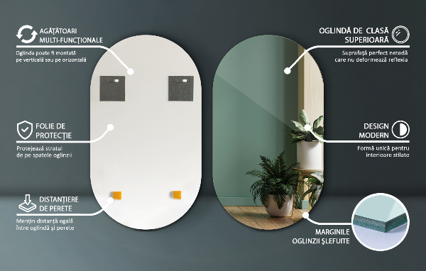 Miroir ovale sans bord 40x70 cm