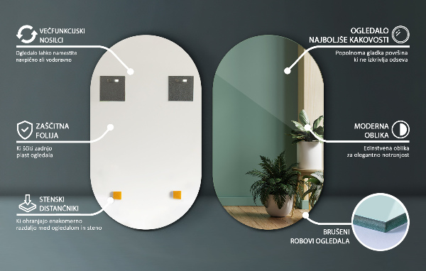 Miroir ovale sans bord 40x70 cm