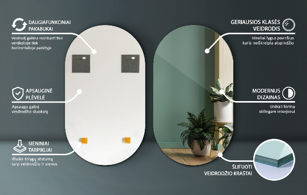 Miroir mural ovale sans bordure 46x80 cm