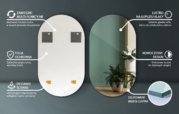 Miroir mural ovale sans bordure 46x80 cm