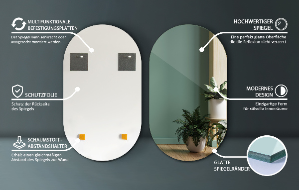 Miroir ovale sans cadre 52x90 cm