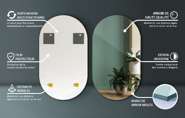 Miroir ovale mural sans bord 58x100 cm