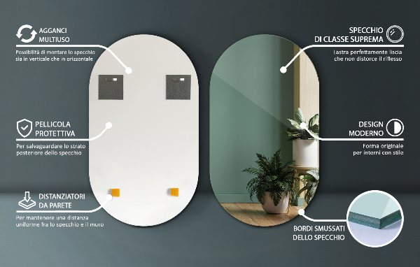 Miroir ovale mural sans bord 58x100 cm