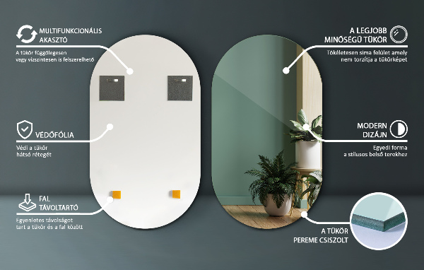 Miroir ovale mural sans bord 58x100 cm