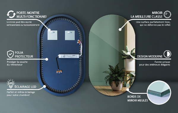 Miroir led ovale 46x80 cm