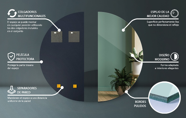 Miroir mural demi-cercle sans cadre 25x50 cm