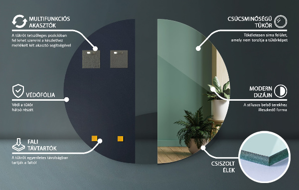 Miroir demi-cercle sans cadre 35x70 cm