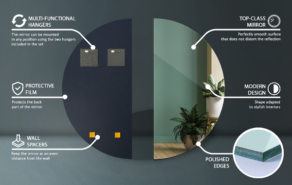 Miroir demi-cercle sans cadre 35x70 cm