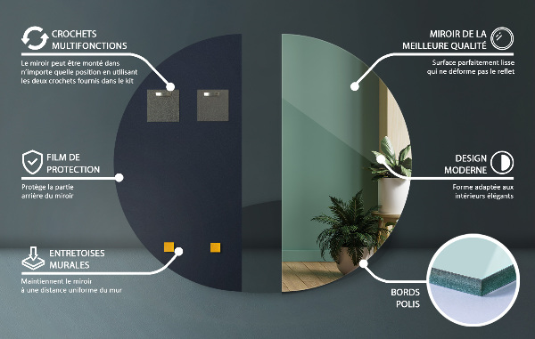 Miroir semi circulaire sans cadre 45x90 cm