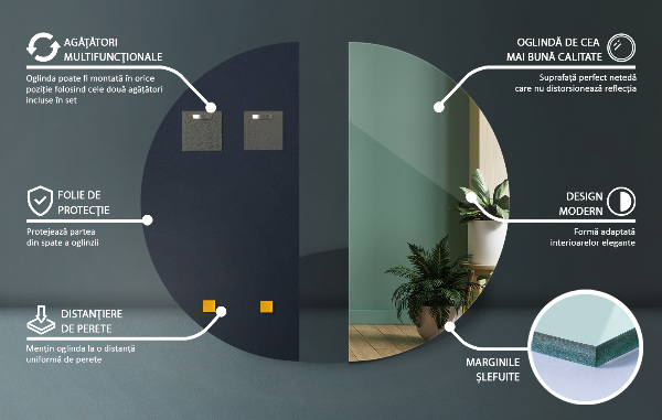 Miroir semi circulaire sans cadre 45x90 cm