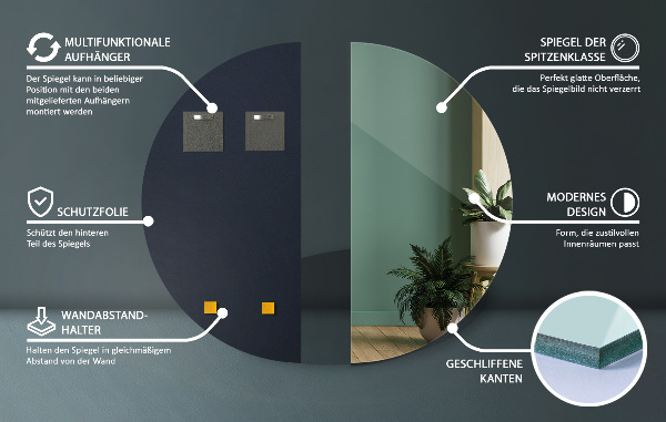 Miroir semi-circulaire sans bordure 50x100 cm