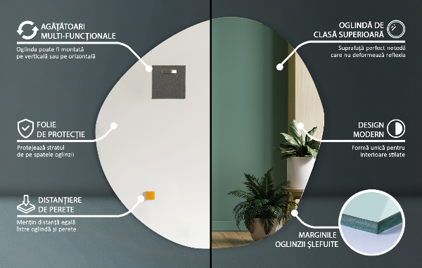 Miroir mural asymétrique sans bordure 97x96 cm