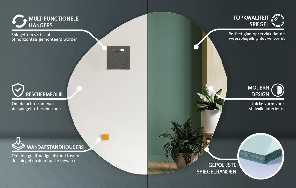 Miroir mural asymétrique sans bordure 97x96 cm