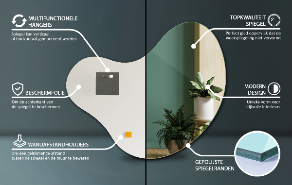 Miroir organique sans encadrement 48x48 cm