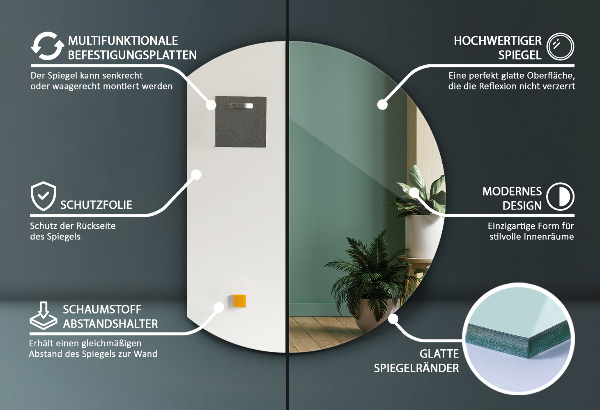 Miroir demi cercle 63x70 cm