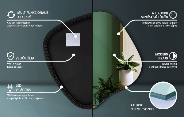 Miroir forme irrégulière lumineux 48x48 cm