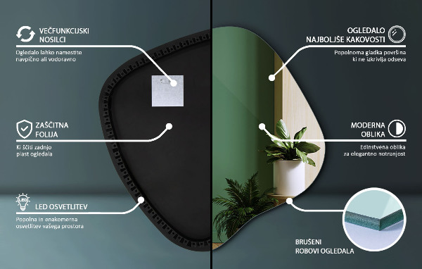 Miroir forme irrégulière lumineux 59x58 cm