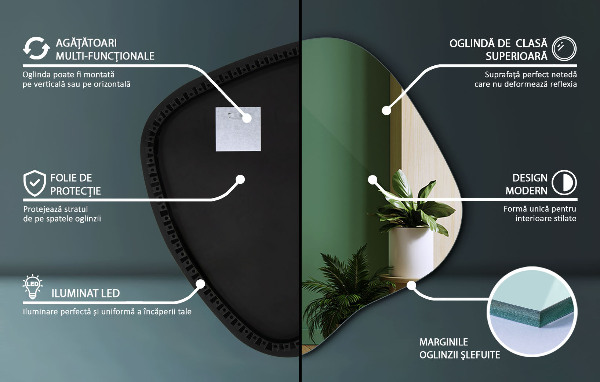 Miroir forme irrégulière lumineux 59x58 cm