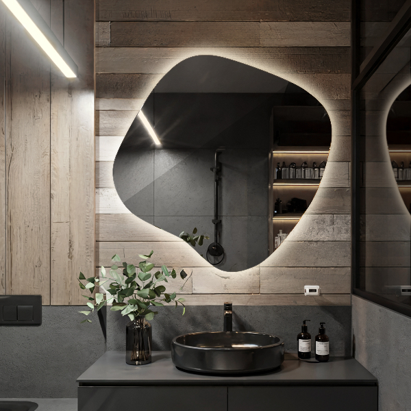 Miroir forme irrégulière lumineux 68x67 cm