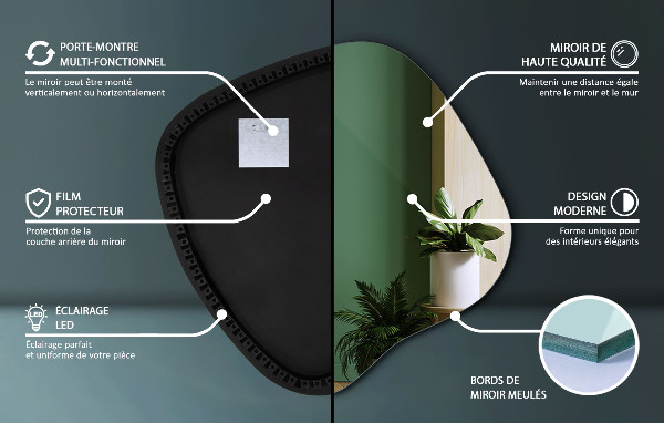 Miroir forme irrégulière lumineux 68x67 cm