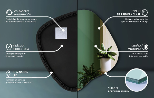 Miroir forme irrégulière lumineux 68x67 cm