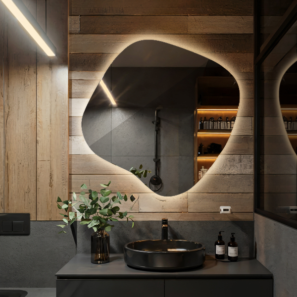 Miroir forme irrégulière lumineux 68x67 cm