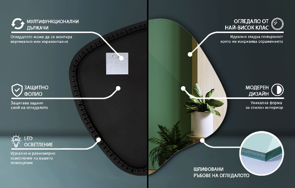 Miroir forme irrégulière lumineux 77x77 cm