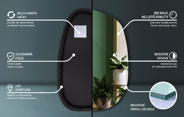 Miroir asymétrique led 49x34 cm