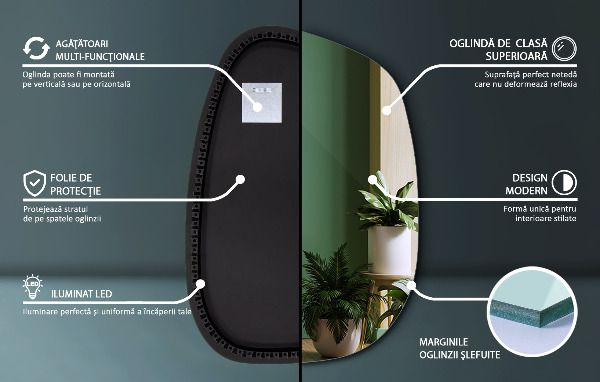 Miroir asymétrique led 49x34 cm