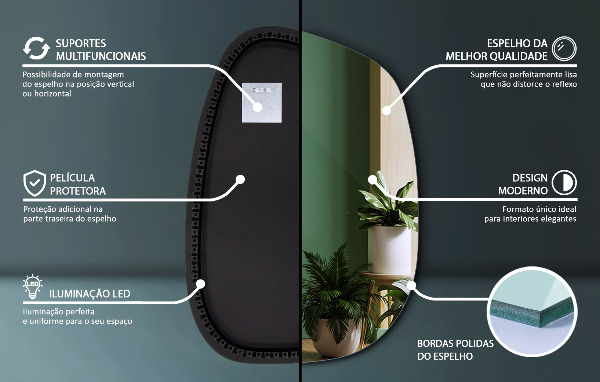 Miroir asymétrique led 49x34 cm