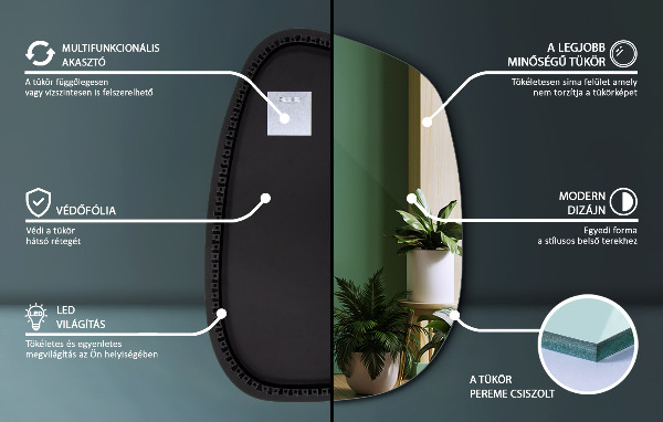 Miroir forme organique led 55x38 cm