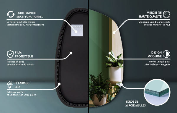 Miroir organique led 68x47 cm