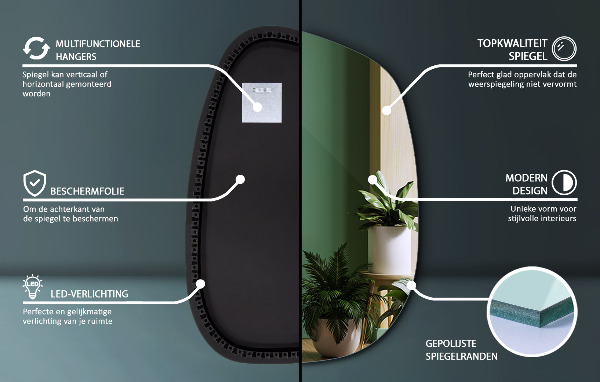 Miroir organique led 68x47 cm