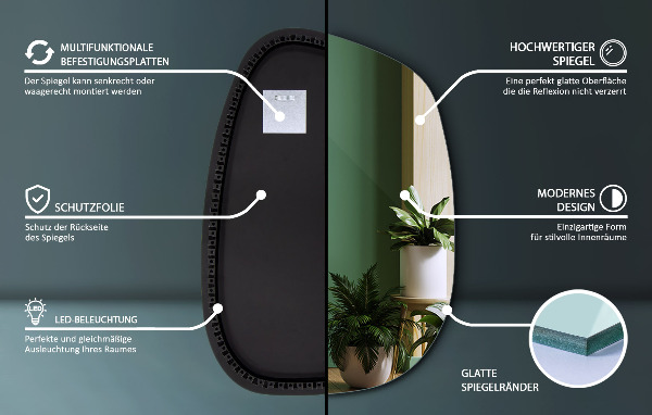 Miroir forme originale lumineux 91x66 cm