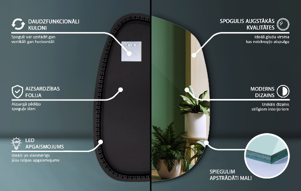 Miroir forme originale lumineux 91x66 cm