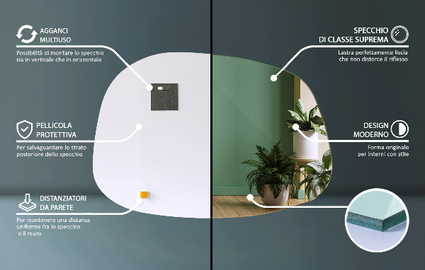 Miroir asymétrique en forme de tache 68x47 cm