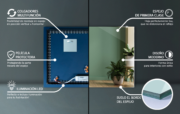 Miroir rectangulaire moderne led 60x40 cm