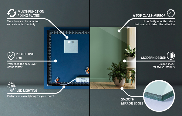 Miroir rectangulaire avec led 80x60 cm