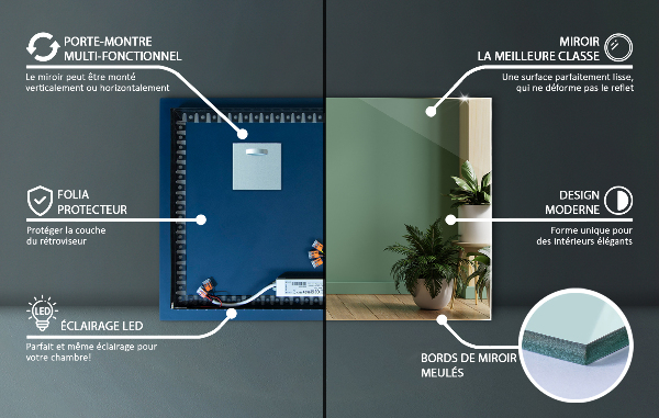 Miroir rectangulaire avec led 80x60 cm