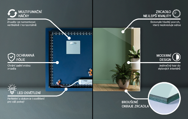 Miroir rectangulaire avec led 80x60 cm